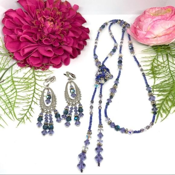 VINTAGE⚜️Purple Crystal Tassel Clip Earrings - Picture 7 of 7